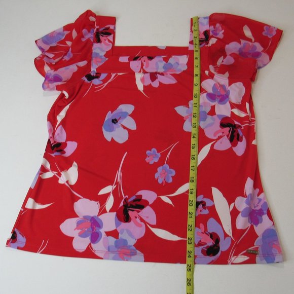 Calvin Klein Floral-Print Square Neckline Blouse Top Size M Red/Lavender - Picture 7 of 7